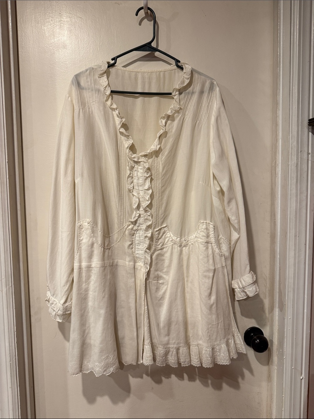 Upcycled shirt jacket made from baby dresses. One of a kind piece.
